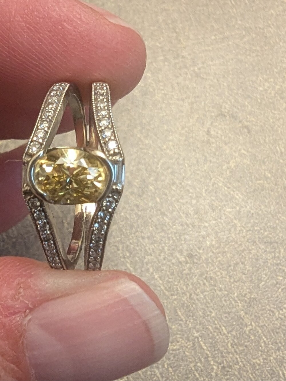 Custom Oval Yellow Diamond Ring White Gold